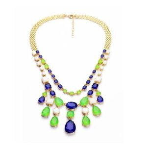 Royal Blue Crystal Rhinestone Statement Gold Collar Necklace
